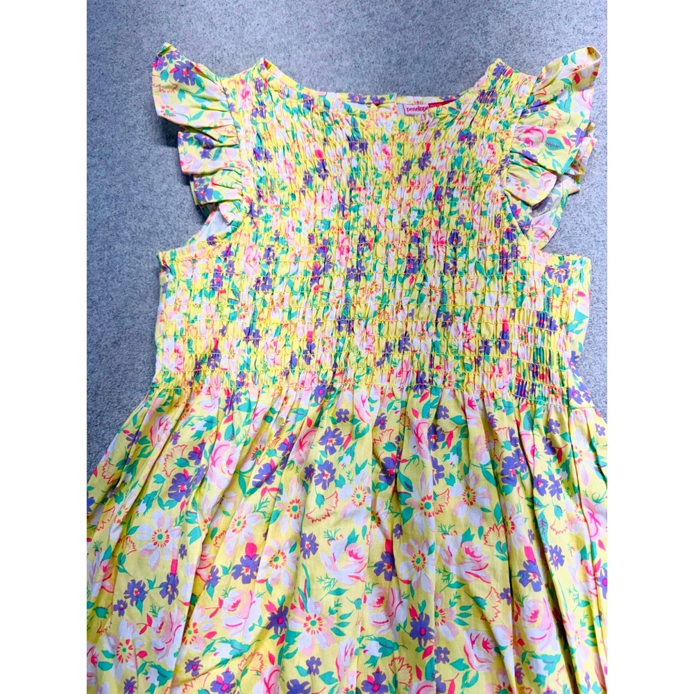 Penelope Mack Girls Size 12 Yellow Floral Smocked Dress Flutter Sleeve‎ Summer - Picture 5 of 10